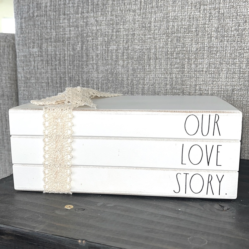 Decorative book-like. Rae-Dunn. White and black. Bow. Home decor.
